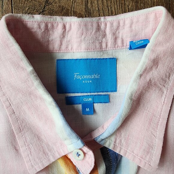 Faconnable 100% Linen Striped Club Fit Dress Shirt Size Medium - Picture 4 of 5